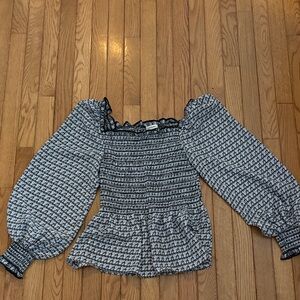 Max Studio Black and White Smocked Blouse